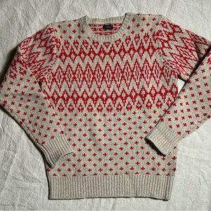 J.Crew Lambswool Fair Isle Nordic Sweater Men Size Small Red Tan